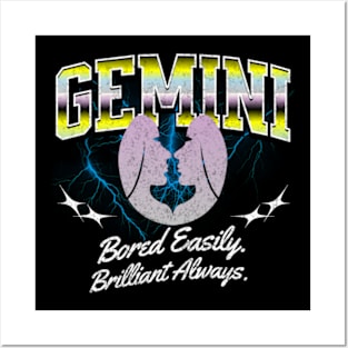 Gemini Bored Easily Brilliant Always Retro Bootleg Zodiac Sign Posters and Art